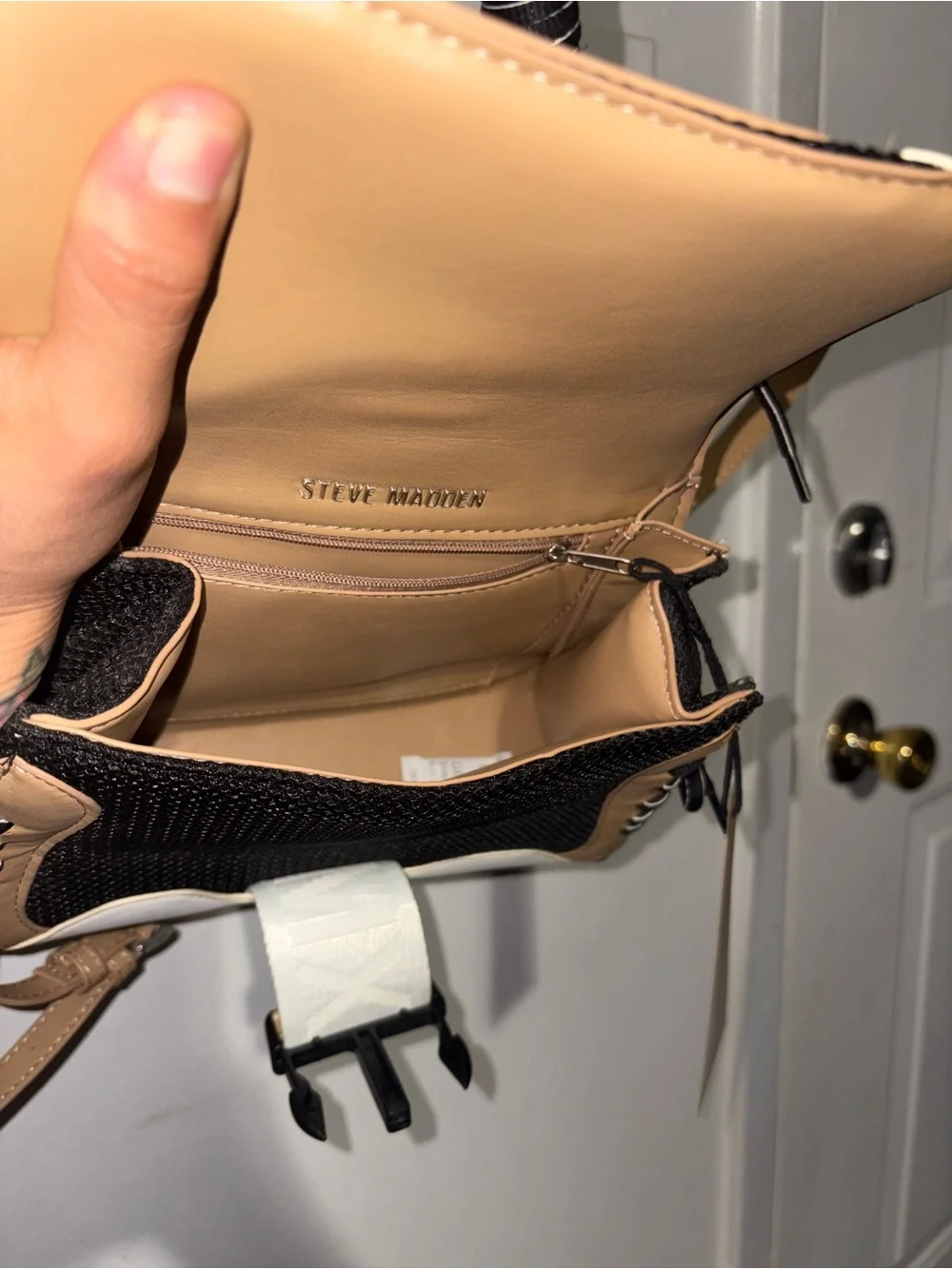 Steve Madden Black White Tan crossbody bag